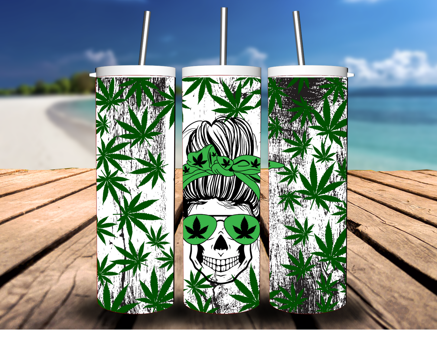 Marijauna- Skull Messy Bun