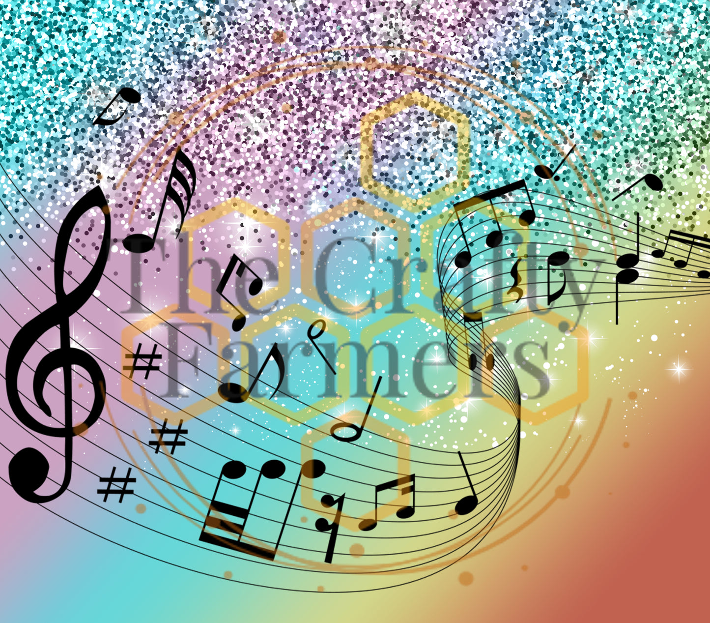 Music notes- rainbow glitter