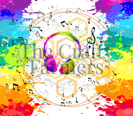 music notes with headphones- rainbow